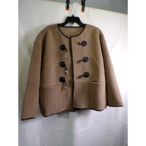 YOOCH MK-002 Women's Teddy Toggle Jacket Small Brown Black Trim
